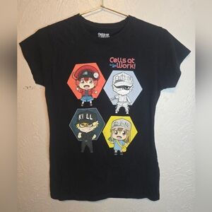 Cells at Work Anime Graphic Tee Medium Black Manga Chibi Licensed Cotton Shirt